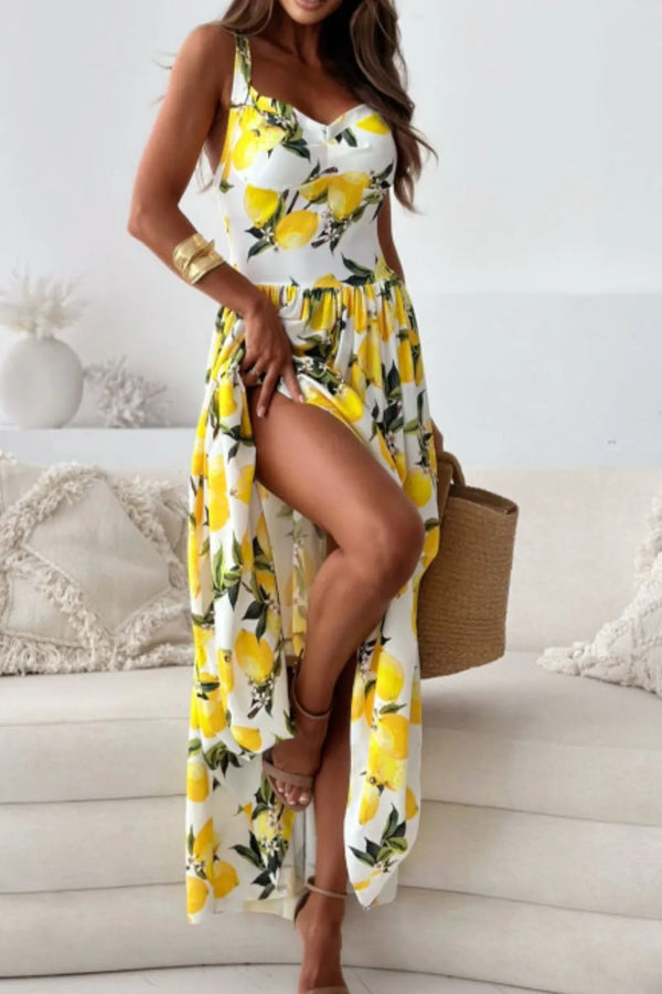 Lemon Print Sweetheart Neck Maxi Dress - product image 5