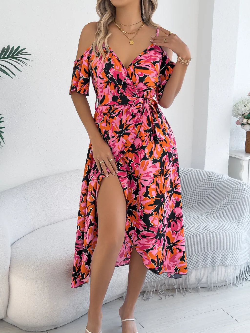 Printed Cold Shoulder Midi Cami Dress - product image 5