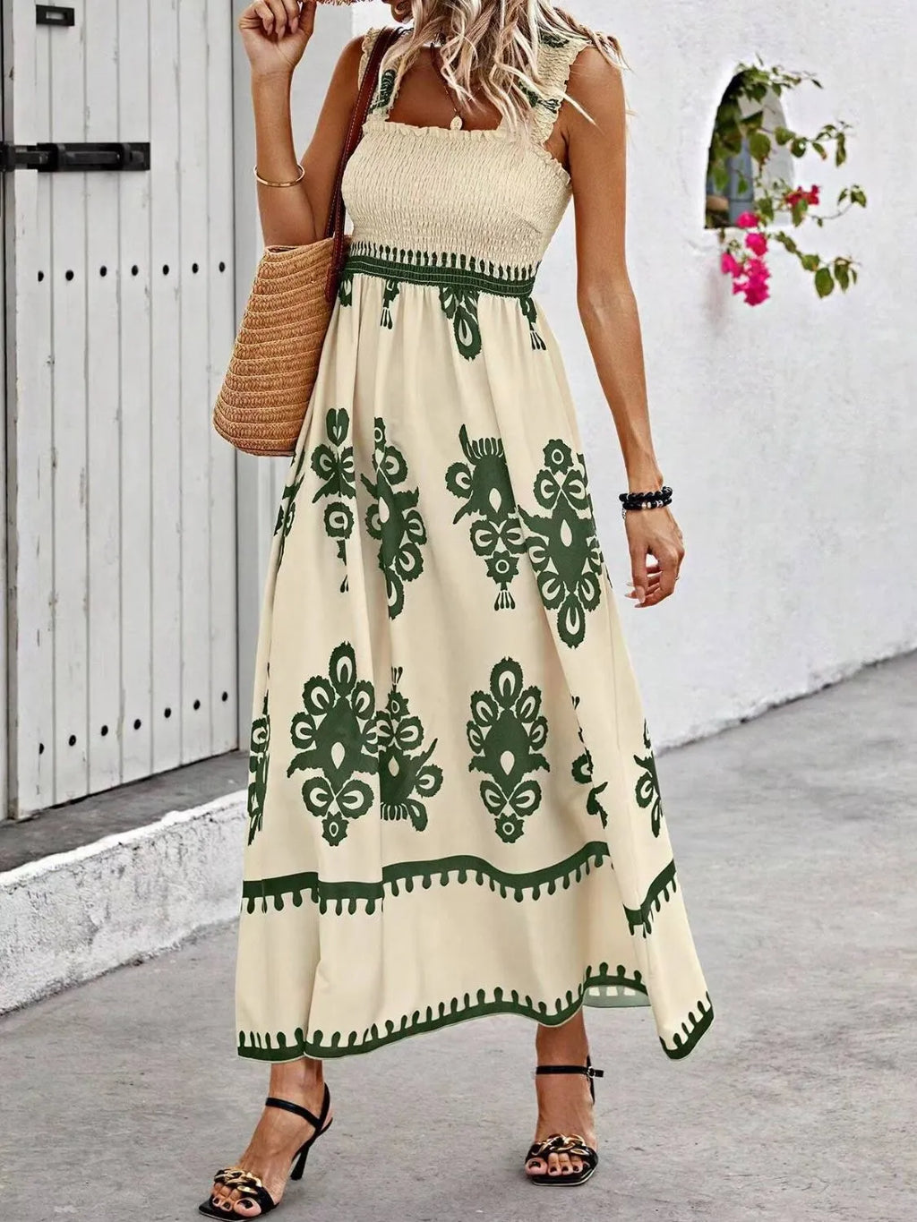 Smocked Printed Wide Strap Maxi Dress - product image 11