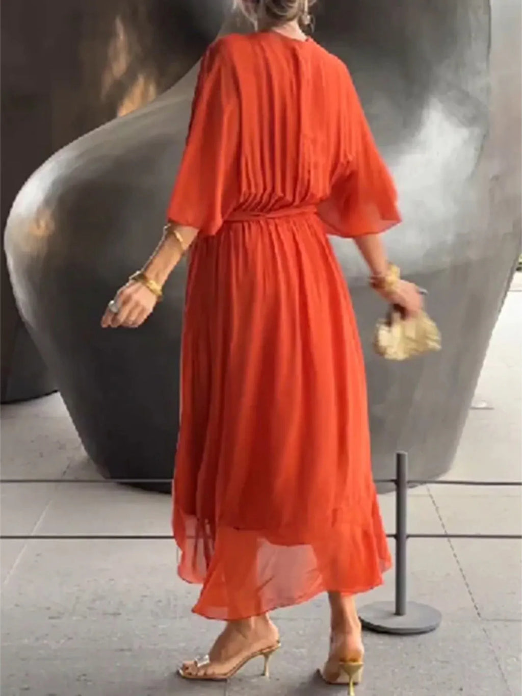 Flowy Tie Front Midi Dress with Flutter Sleeves - product image 5