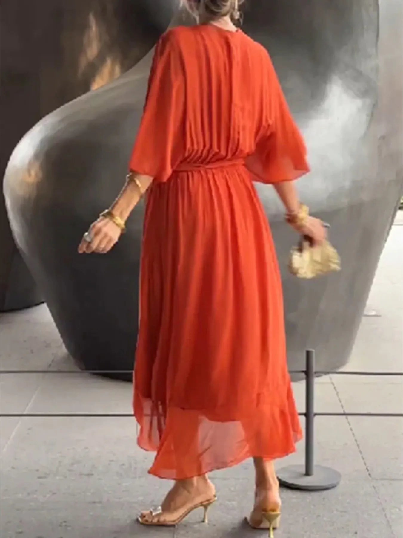 Flowy Tie Front Midi Dress with Flutter Sleeves - product image 5