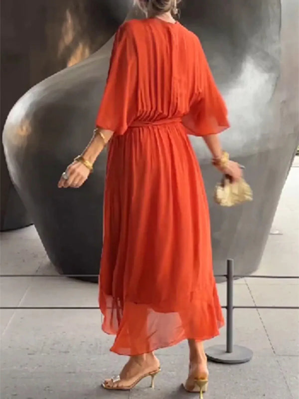 Flowy Tie Front Midi Dress with Flutter Sleeves - product image 5