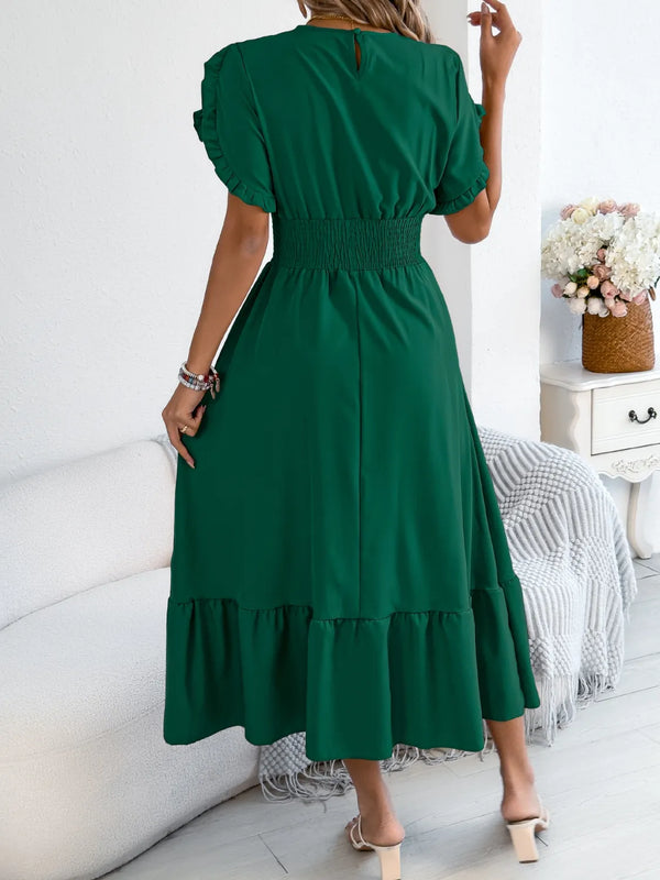 Smocked Frill Round Neck Midi Dress - product image 15