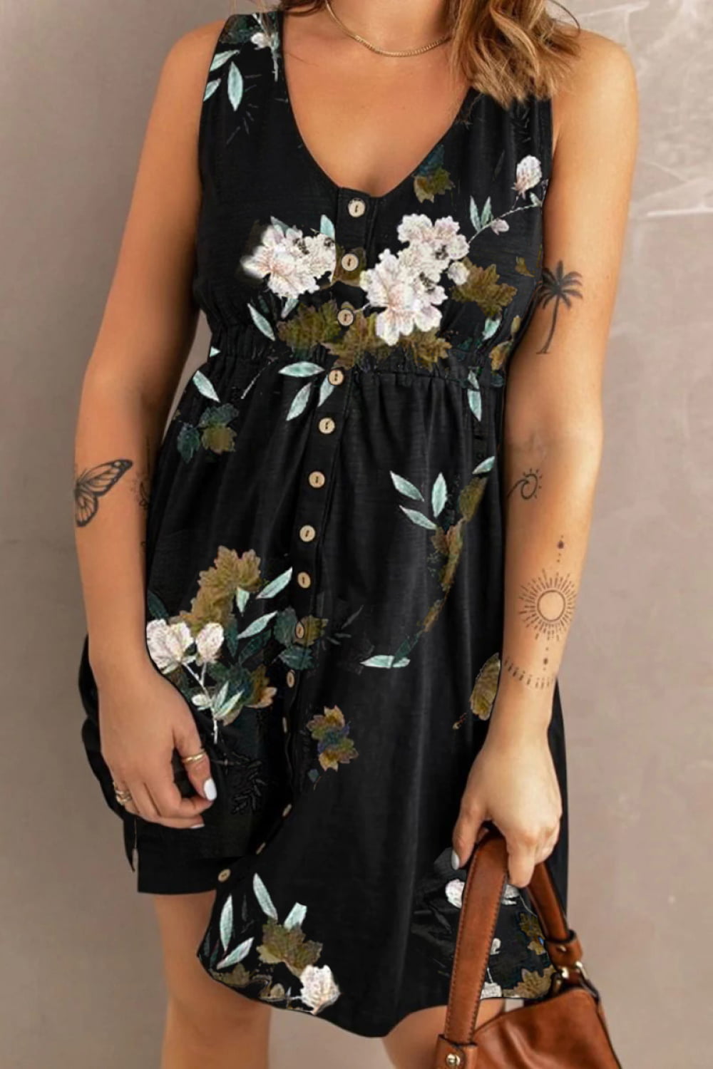 Double Take Printed Scoop Neck Sleeveless Buttoned Magic Dress with Pockets - product image 7