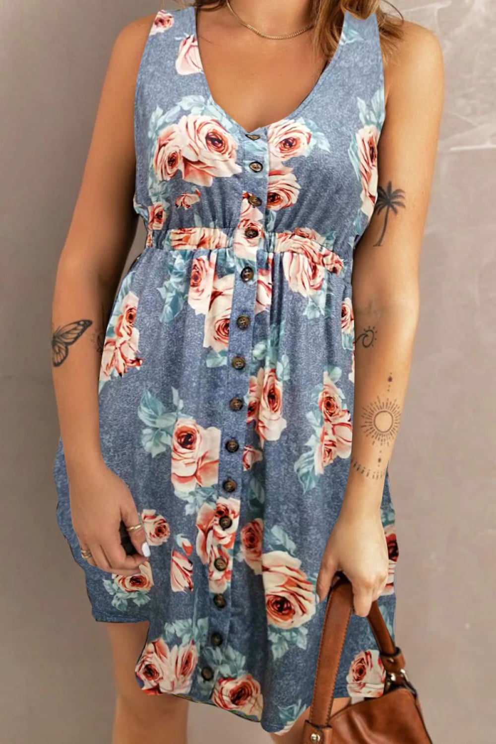 Double Take Printed Scoop Neck Sleeveless Buttoned Magic Dress with Pockets - product image 23