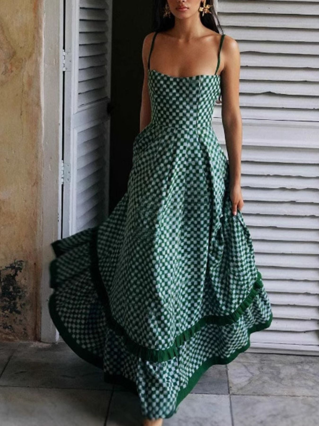Checkered Spaghetti Strap Maxi Dress - product image 3
