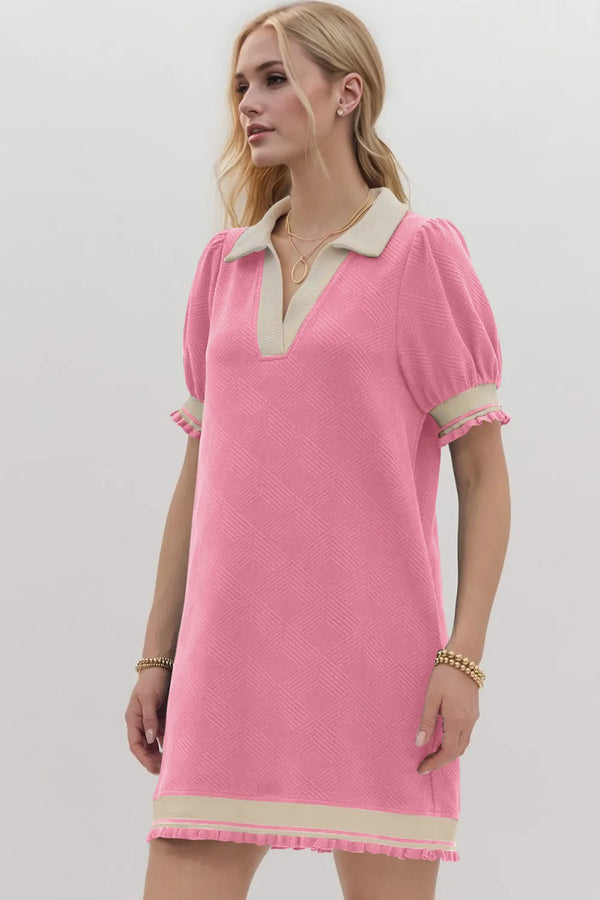 Oh Frill Contrast Trim Johnny Collar Short Sleeve Mini Dress view 11 - Shopiebay