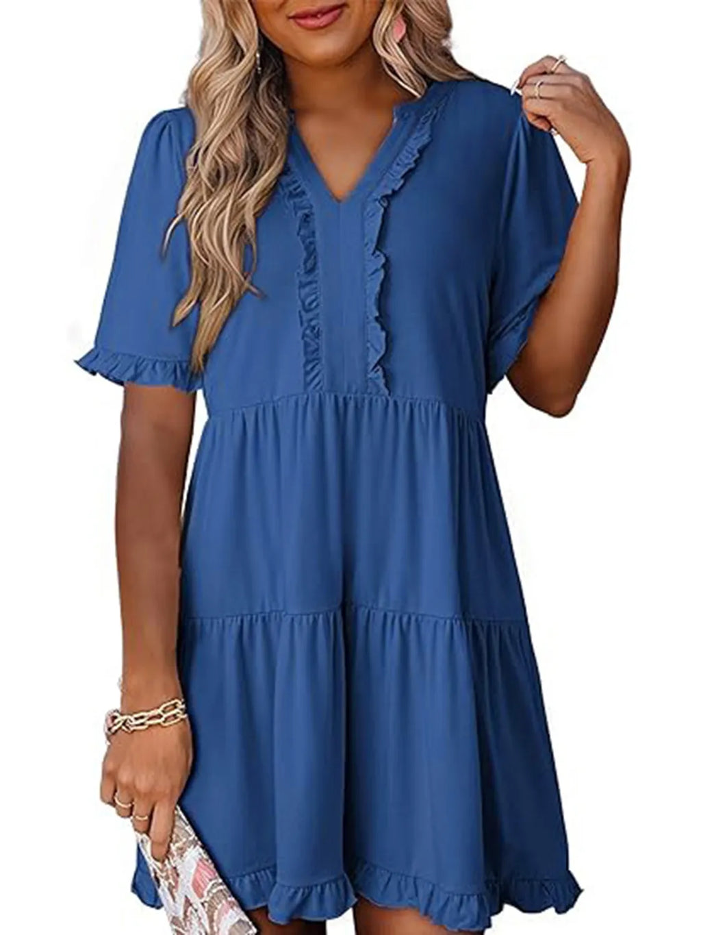 Tiered Notched Short Sleeve Mini Dress - product image 10