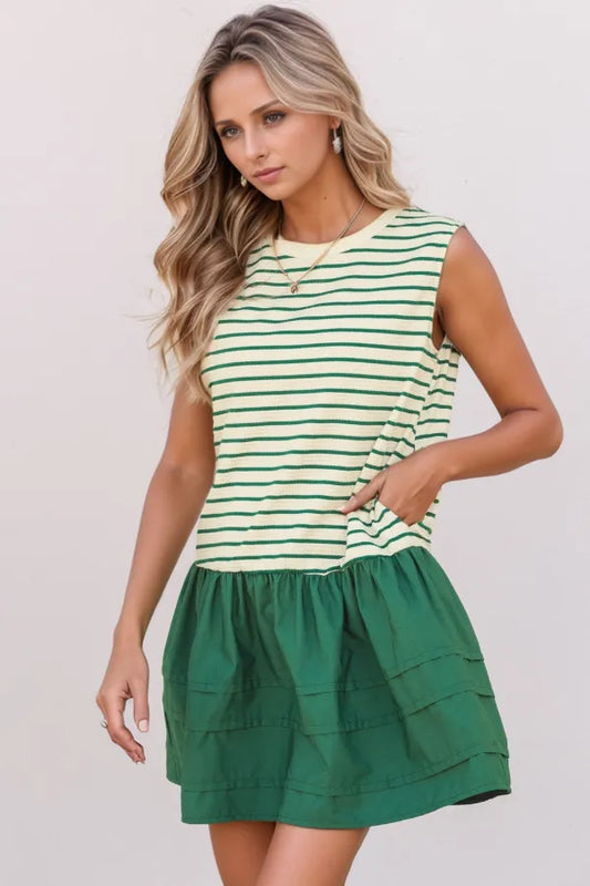 Stripe Woven Sleeveless Mini Dress - Shopiebay women's boutique