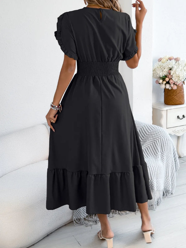 Smocked Frill Round Neck Midi Dress - product image 5