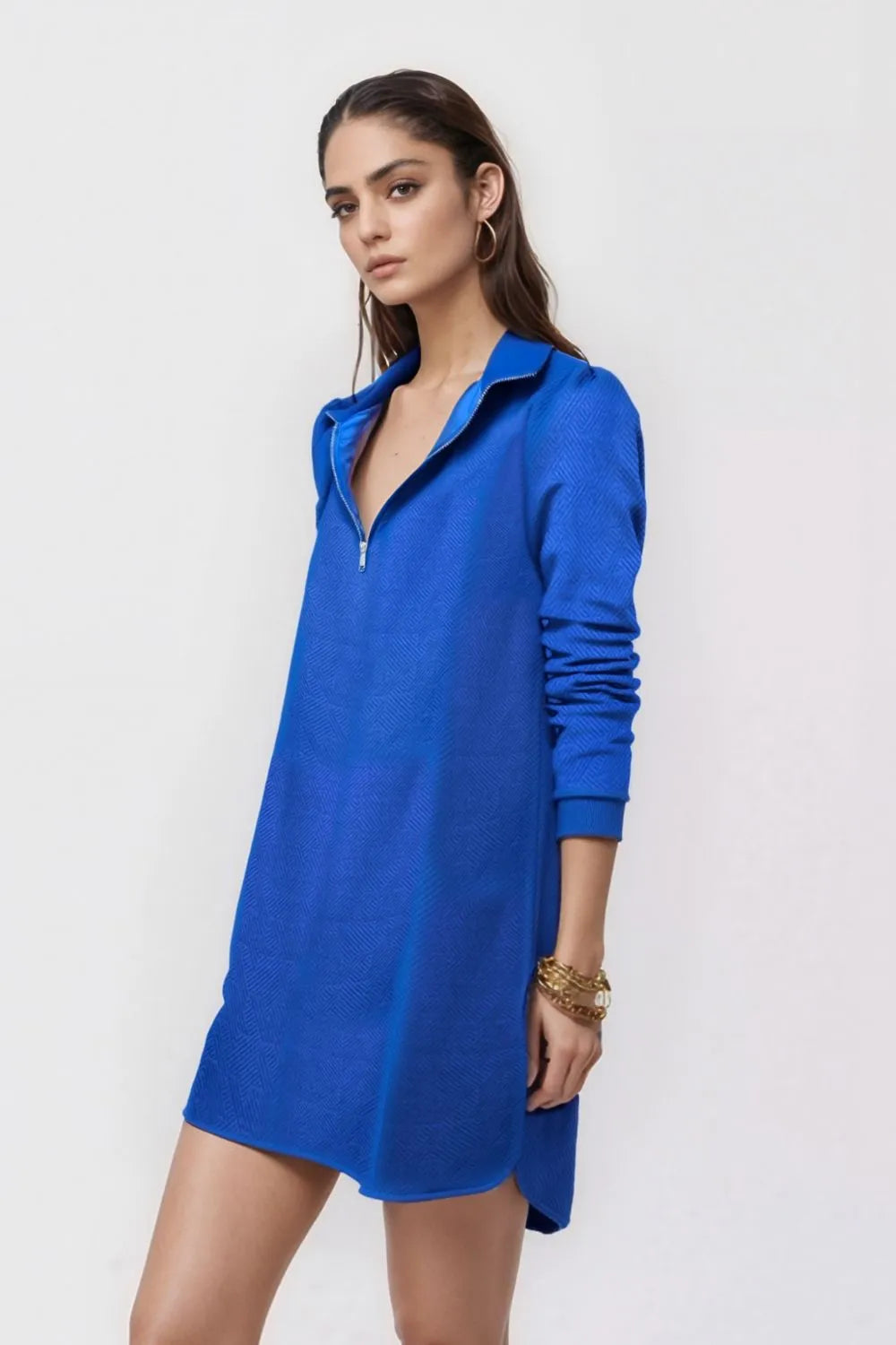 Double Take Textured Quarter Zip Long Sleeve Dress Main image