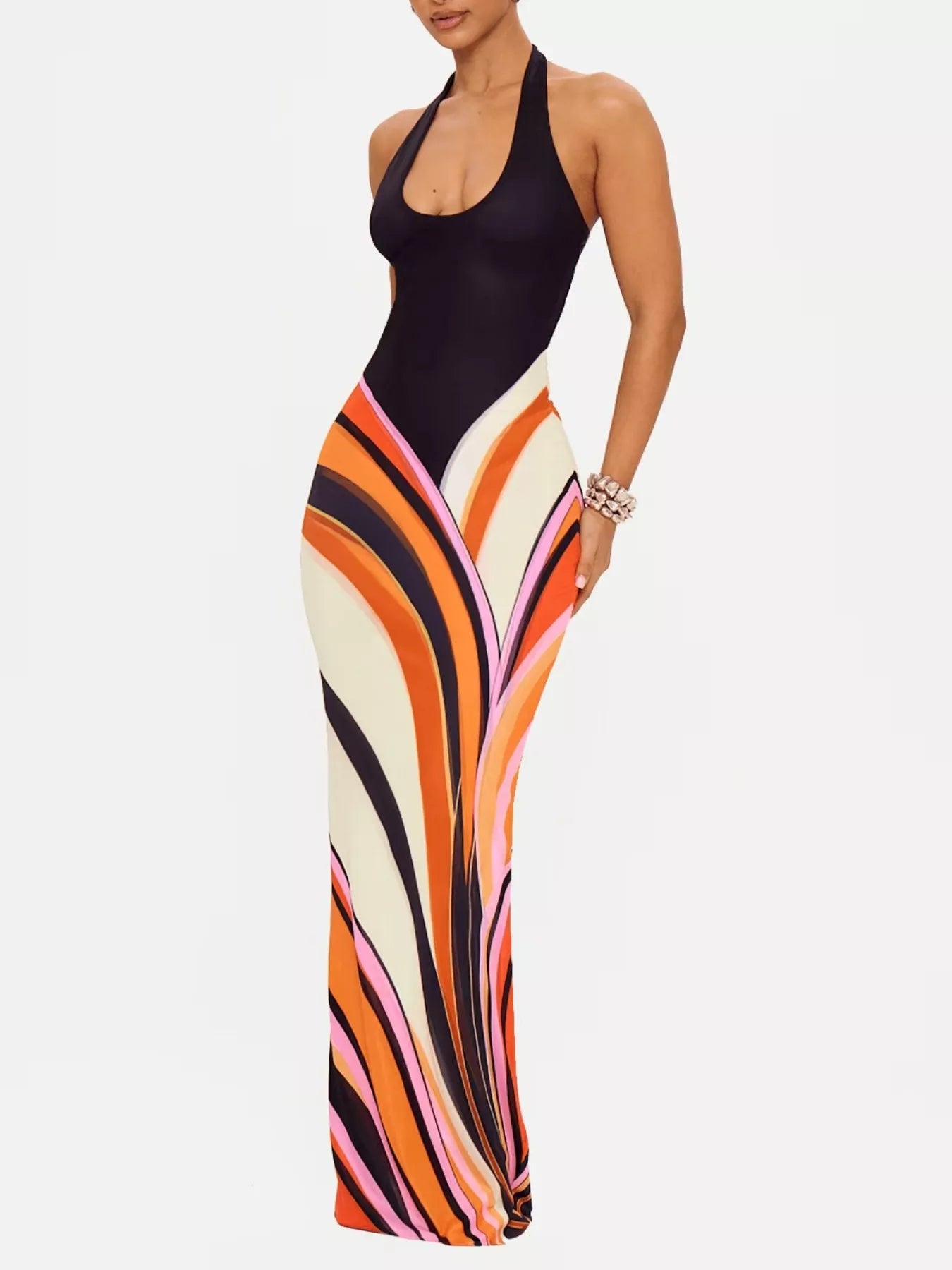 Halter Neck Maxi Dress with Abstract Print Secondary image
