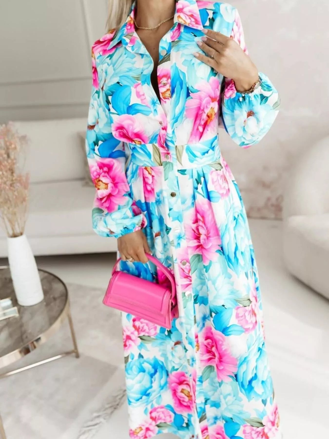 Printed Button Front Maxi Shirt Dress Main image