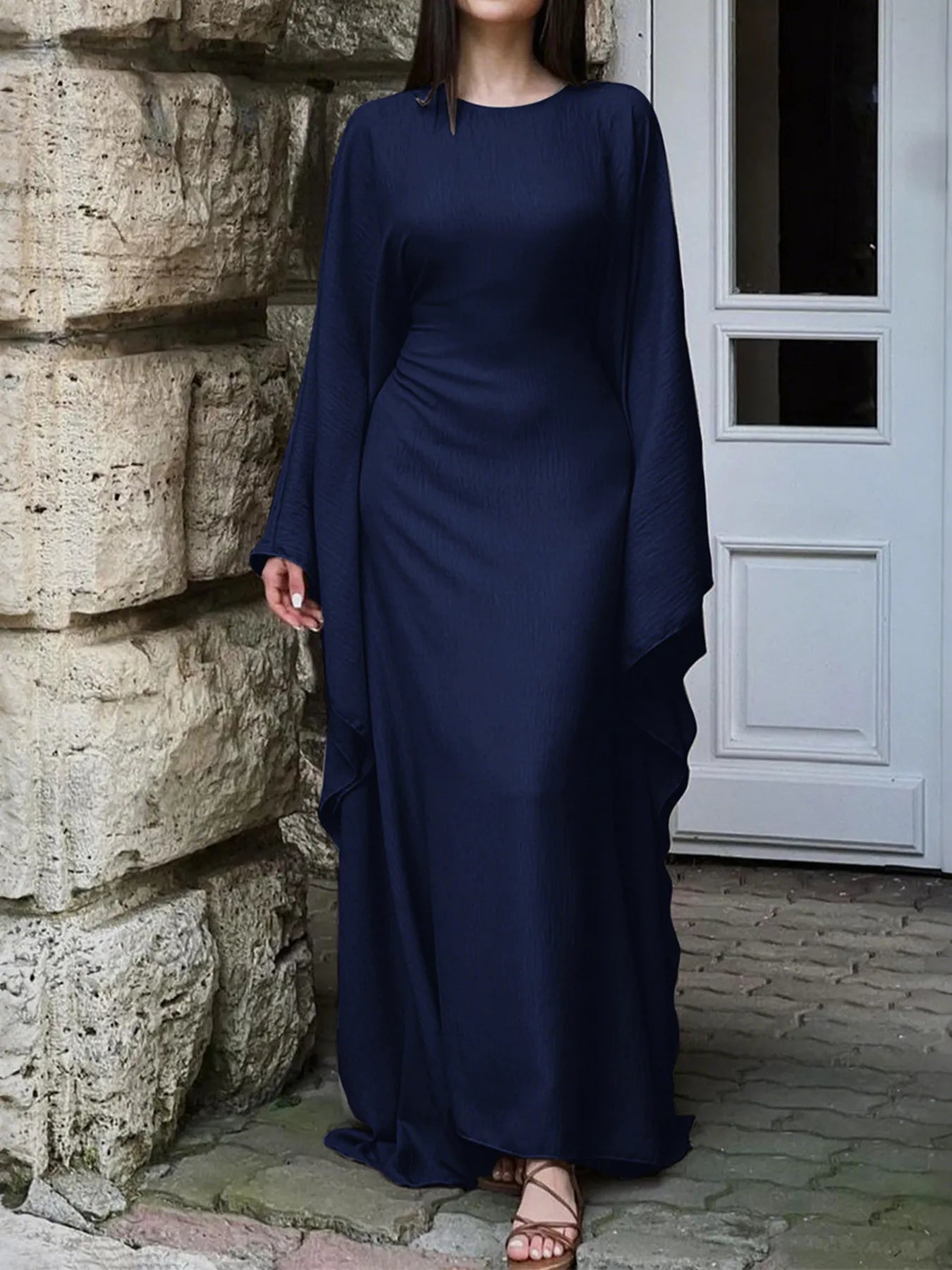Round Neck Maxi Dress with Flowing Cape Sleeves view 4 - Shopiebay