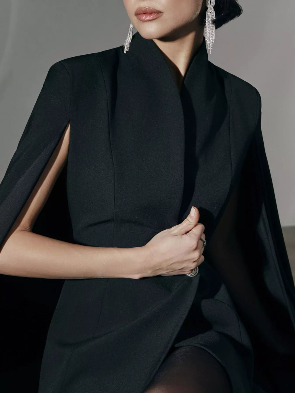 One Button Fitted Mini Blazer Dress with Cape Sleeves view 5 - Shopiebay