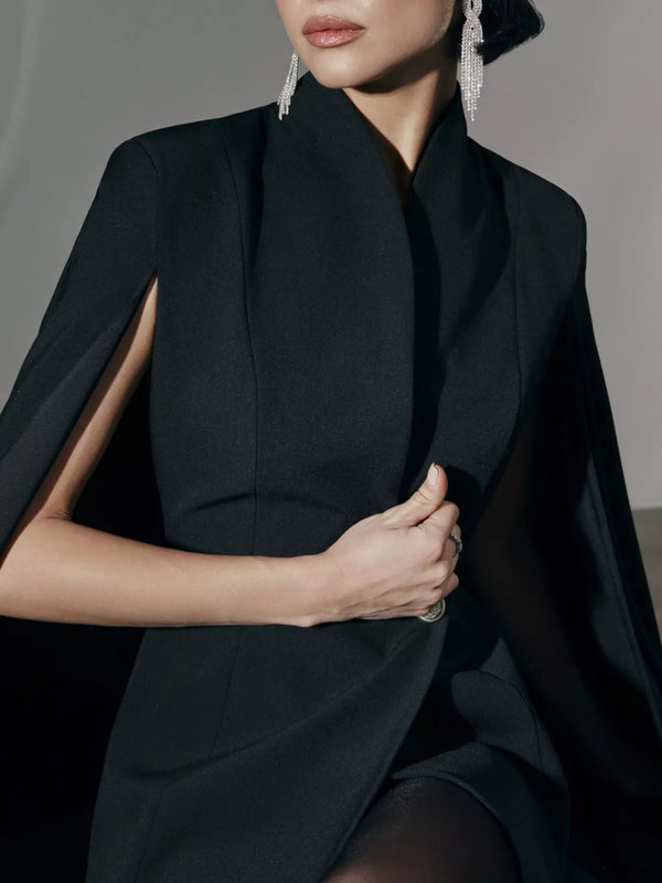 One Button Fitted Mini Blazer Dress with Cape Sleeves view 5 - Shopiebay