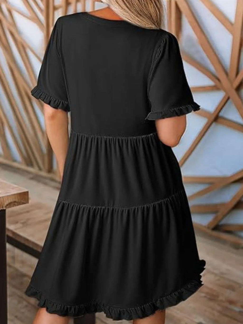 Tiered Notched Short Sleeve Mini Dress - product image 6