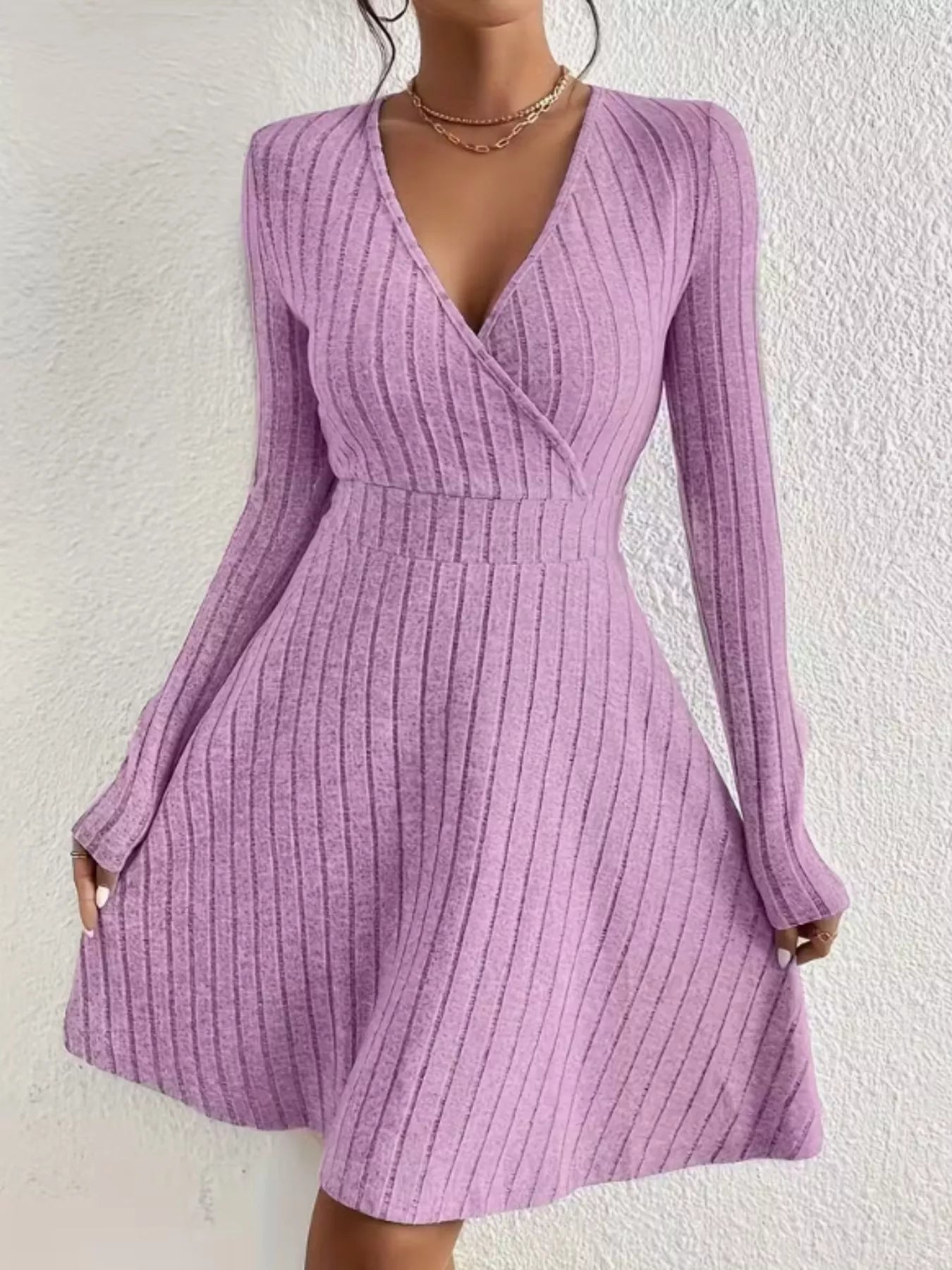 Ribbed Knit Wrap Mini Dress - product image 21