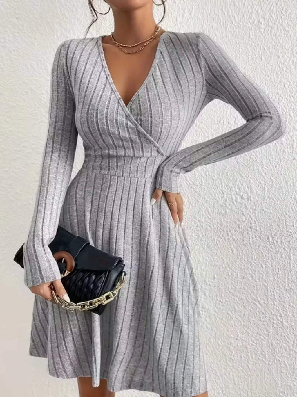 Ribbed Knit Wrap Mini Dress - product image 9