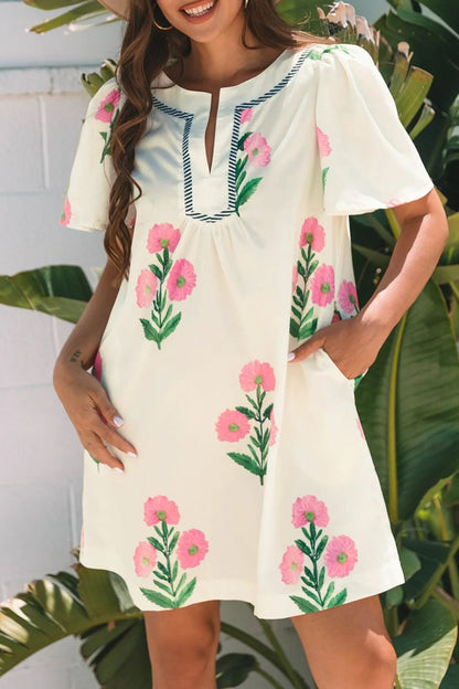 Floral Print Flutter Sleeve Summer Mini Dress - Shopiebay women's boutique