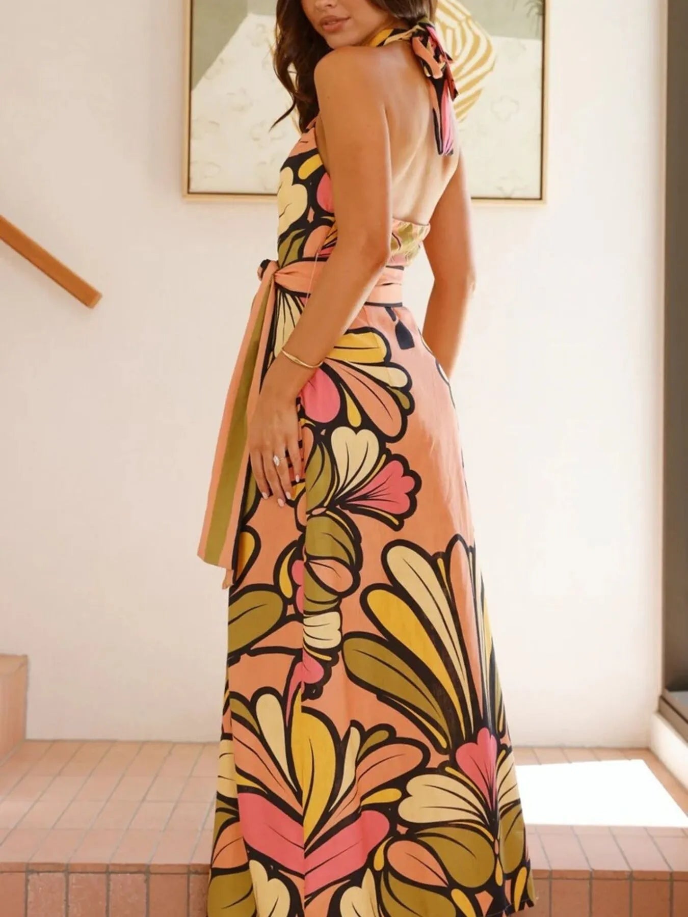 Printed Halter Neck Maxi Cami Dress Secondary image