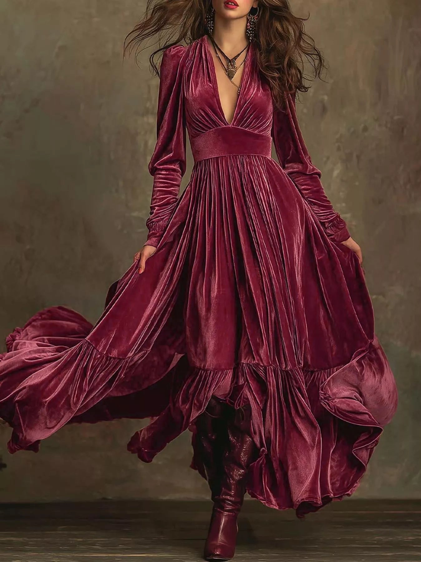 Ruffled Hem Long Sleeve Dress view 11 - Shopiebay