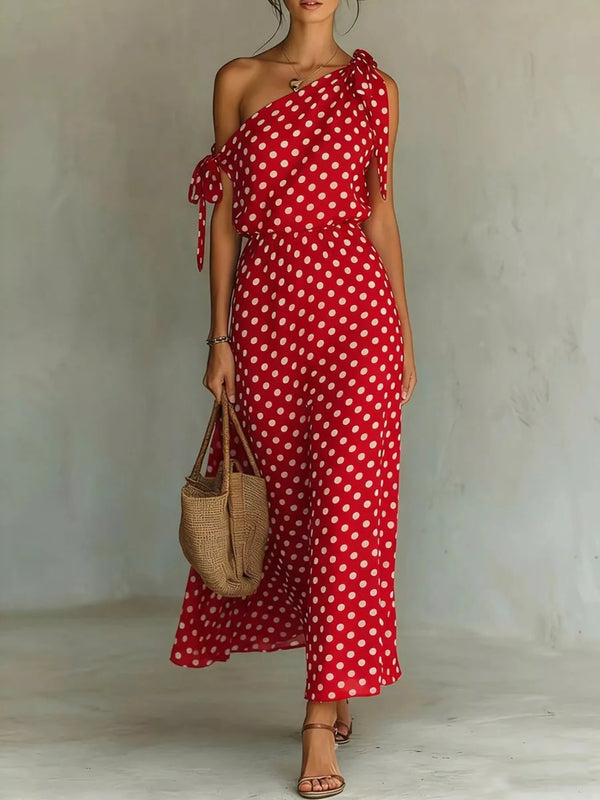Full Size Polka Dot One-Shoulder Maxi Dress with Tie Details Plus Size - product image 6