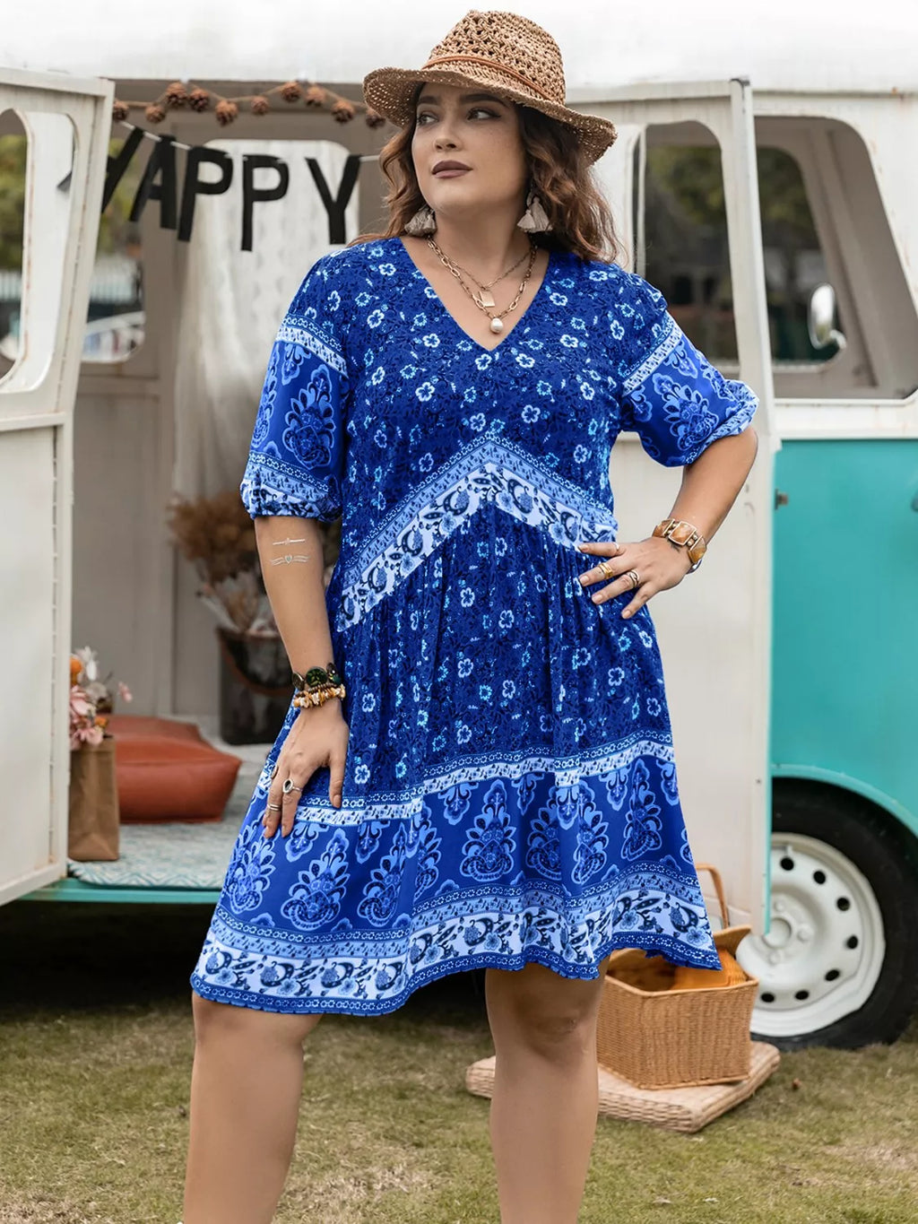 Plus Size Floral V-Neck Mini Dress - product image 2