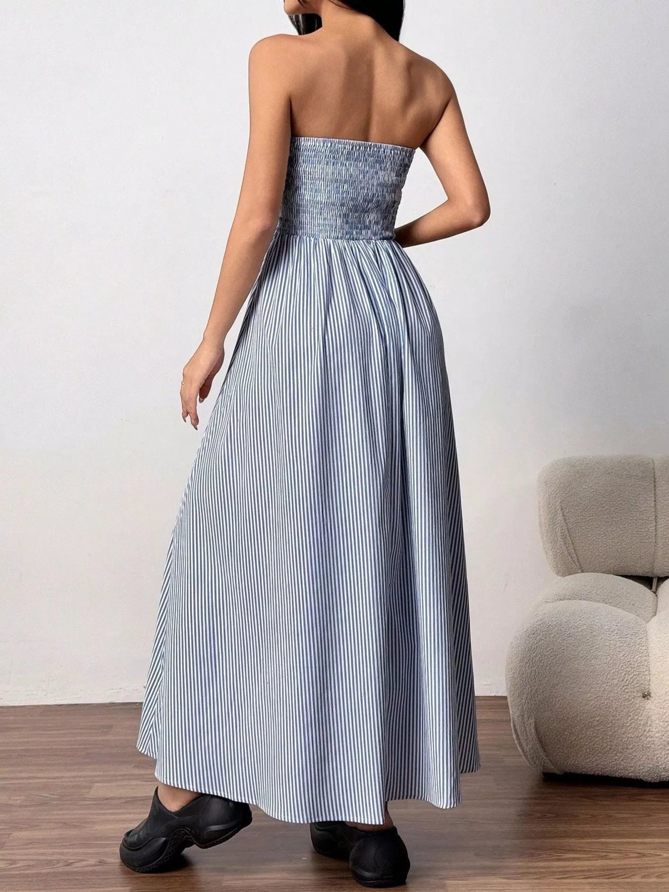 Striped Strapless Casual Maxi Dress view 6 - Shopiebay