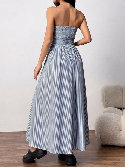 Striped Strapless Casual Maxi Dress view 6 - Shopiebay