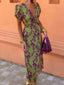 Shopiebay Occasion Dress Duo – Printed Plunge Short Sleeve Midi Dress
