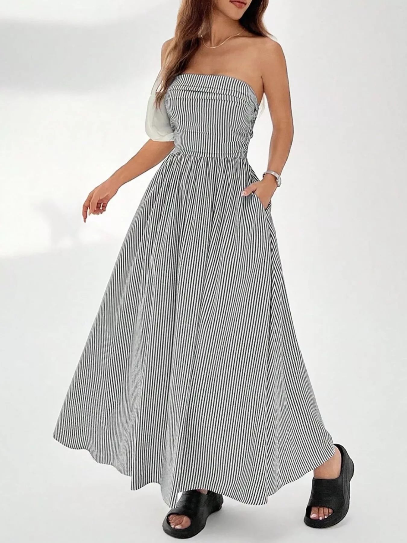 Striped Strapless Casual Maxi Dress view 9 - Shopiebay