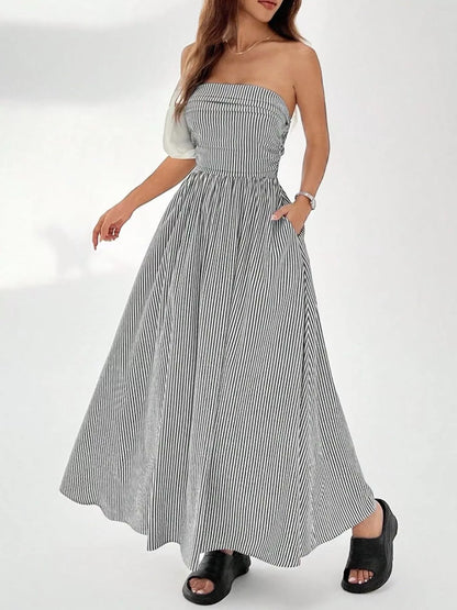 Striped Strapless Casual Maxi Dress view 9 - Shopiebay