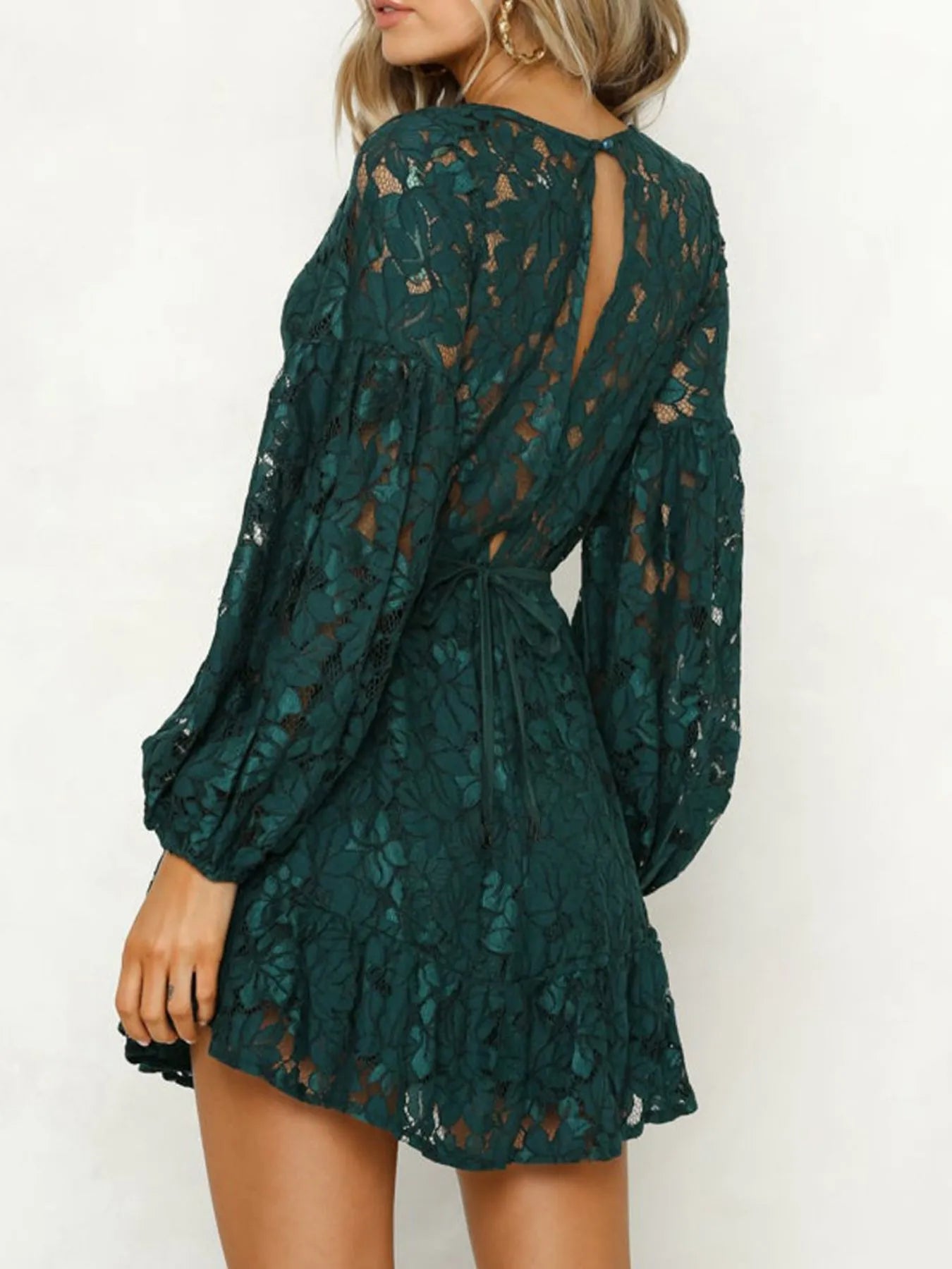 Lace V-Neck Long Sleeve Mini Dress view 3 - Shopiebay