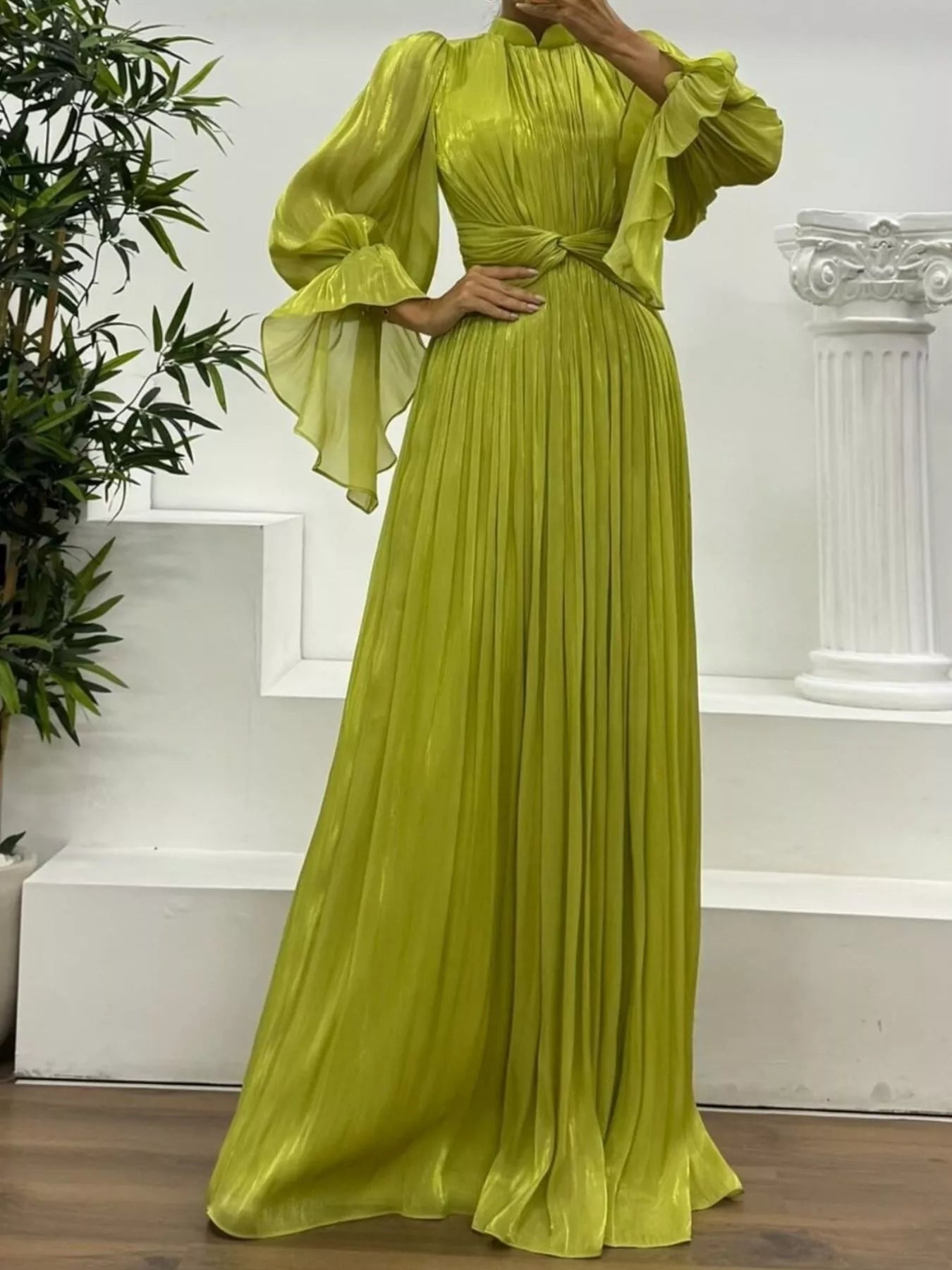 Pleated Mock Neck Long Sleeve Maxi Dress - product image 7