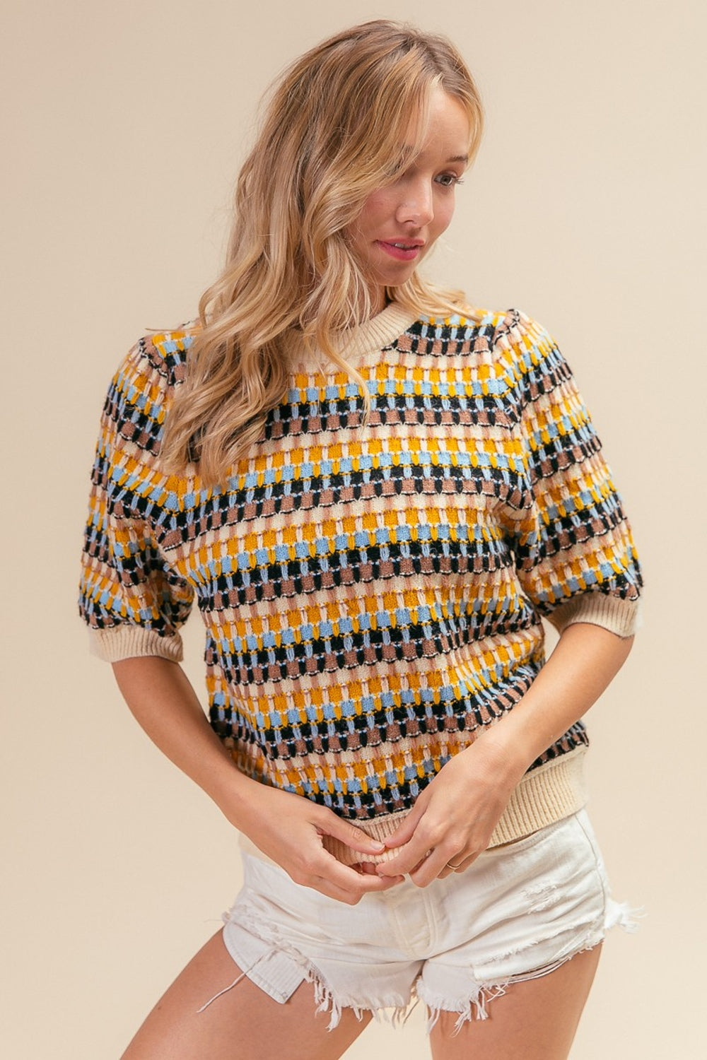 BiBi Multi Color Half Sleeve Sweater