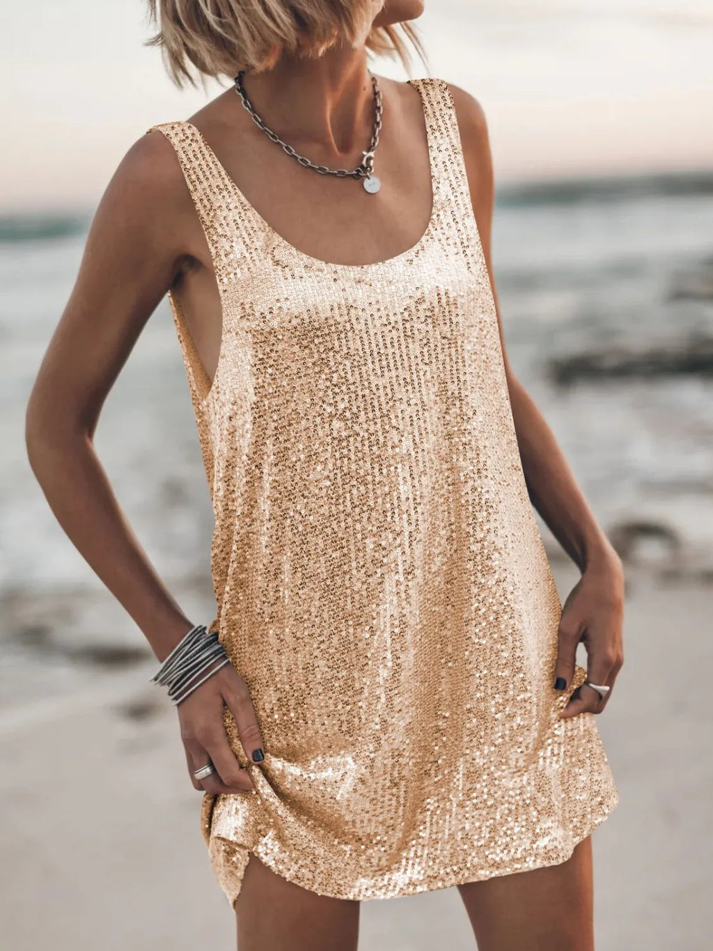 Sequin Scoop Neck Mini Dress - product image 10