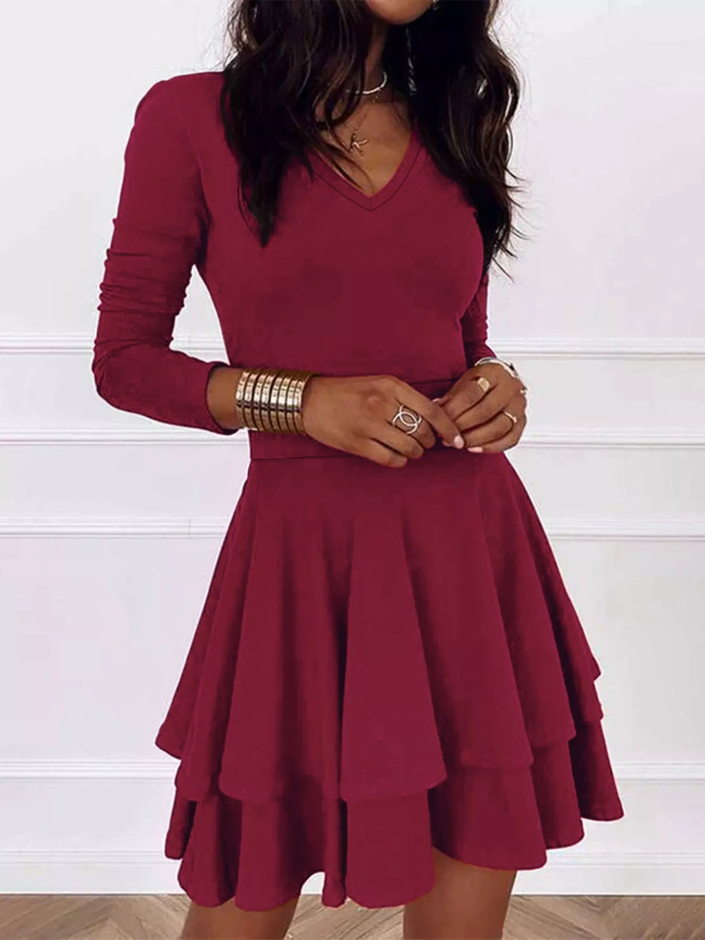 V-Neck Layered Ruffle Mini Dress - product image 22