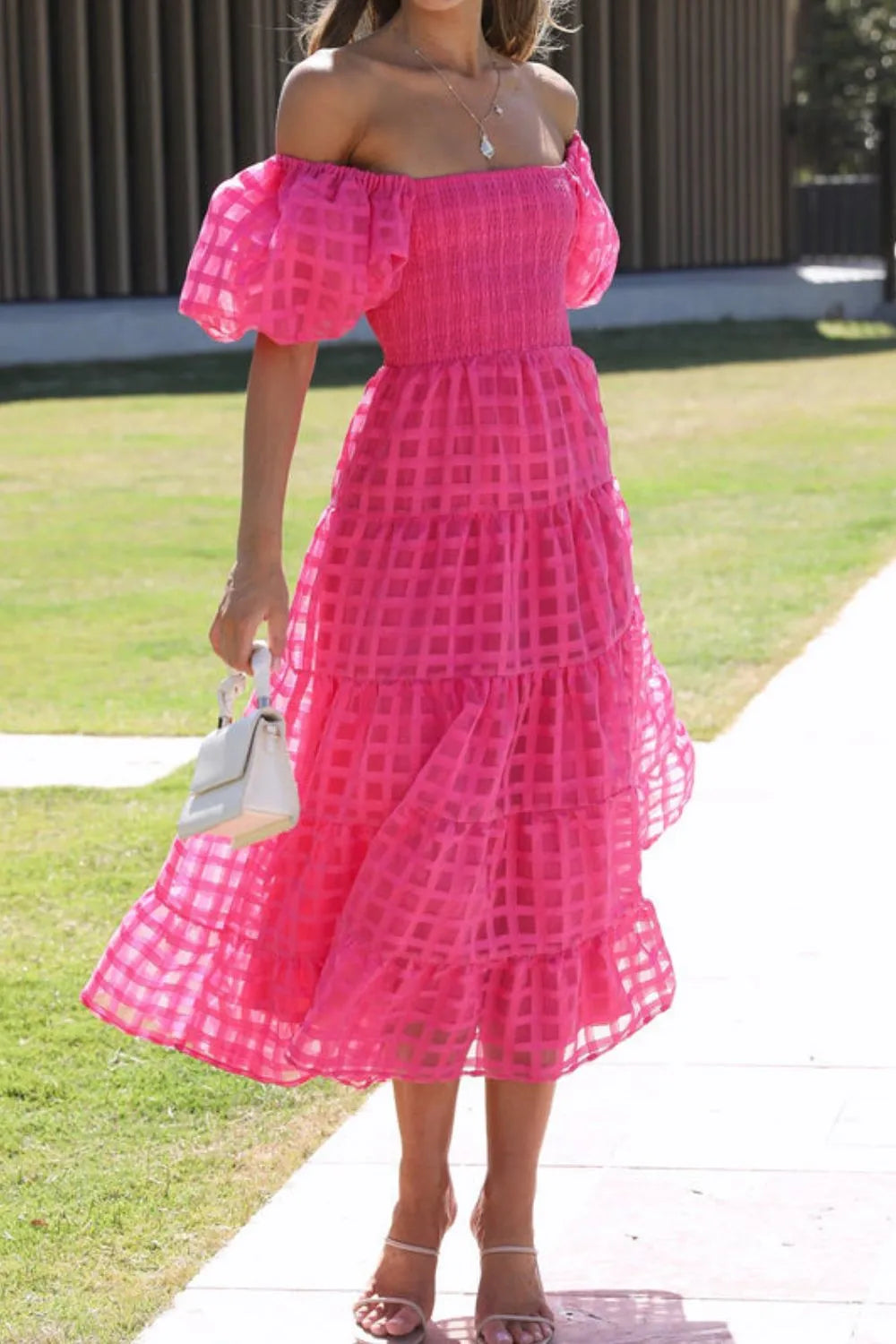 Off Shoulder Short Puff Sleeve Midi Dress - product image 27