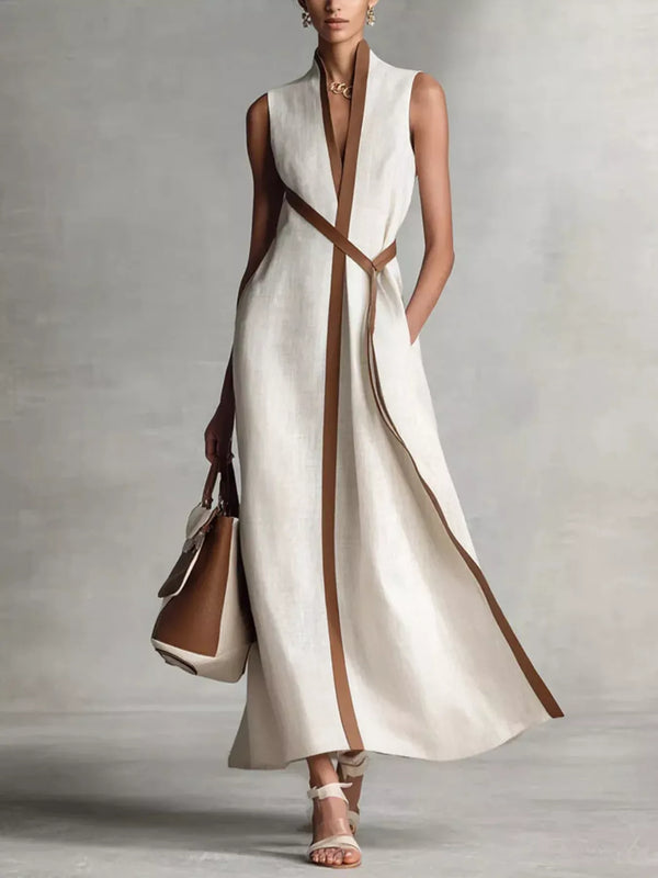 Full Size Contrast Trim Sleeveless Maxi Dress Plus Size