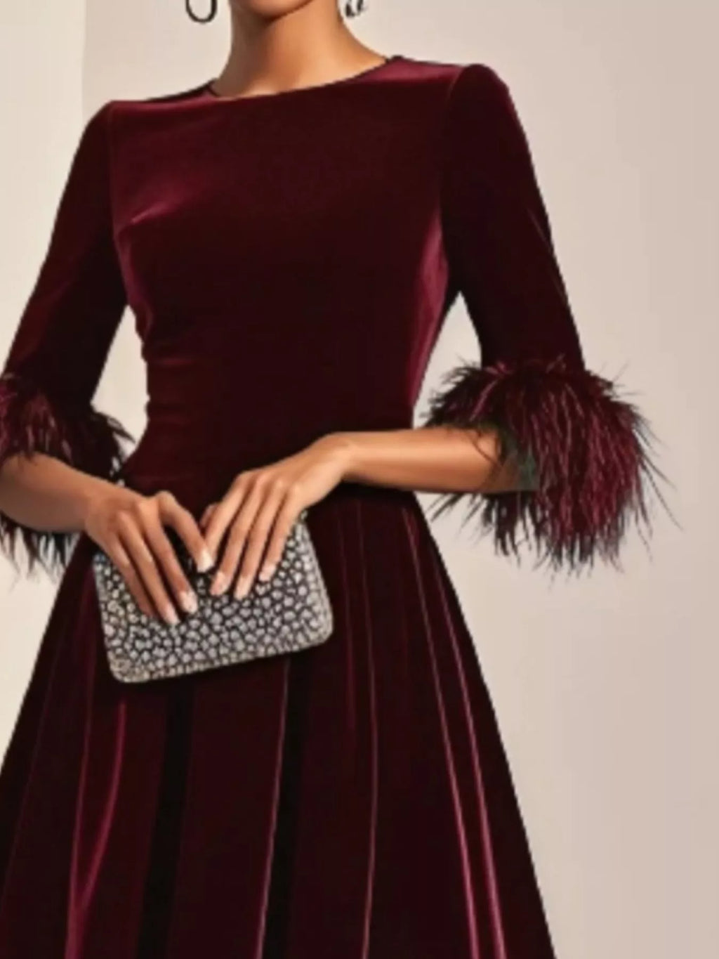 Velvet Midi Dress with Feather Cuffs - product image 4