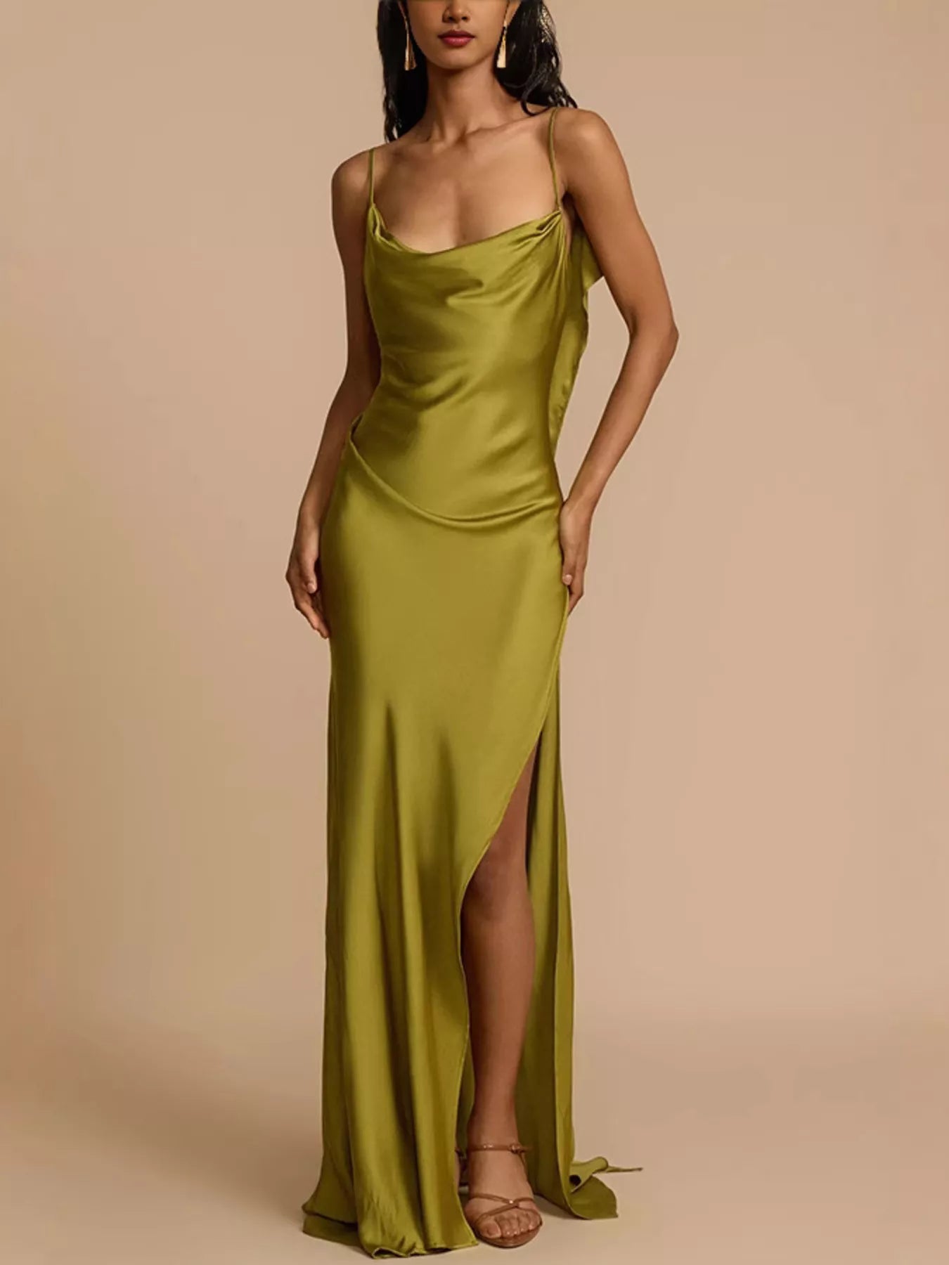 Satin Cowl Neck Slit Maxi Dress - product image 2
