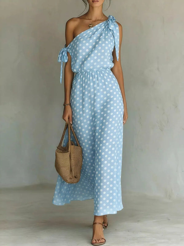 Full Size Polka Dot One-Shoulder Maxi Dress with Tie Details Plus Size - product image 3