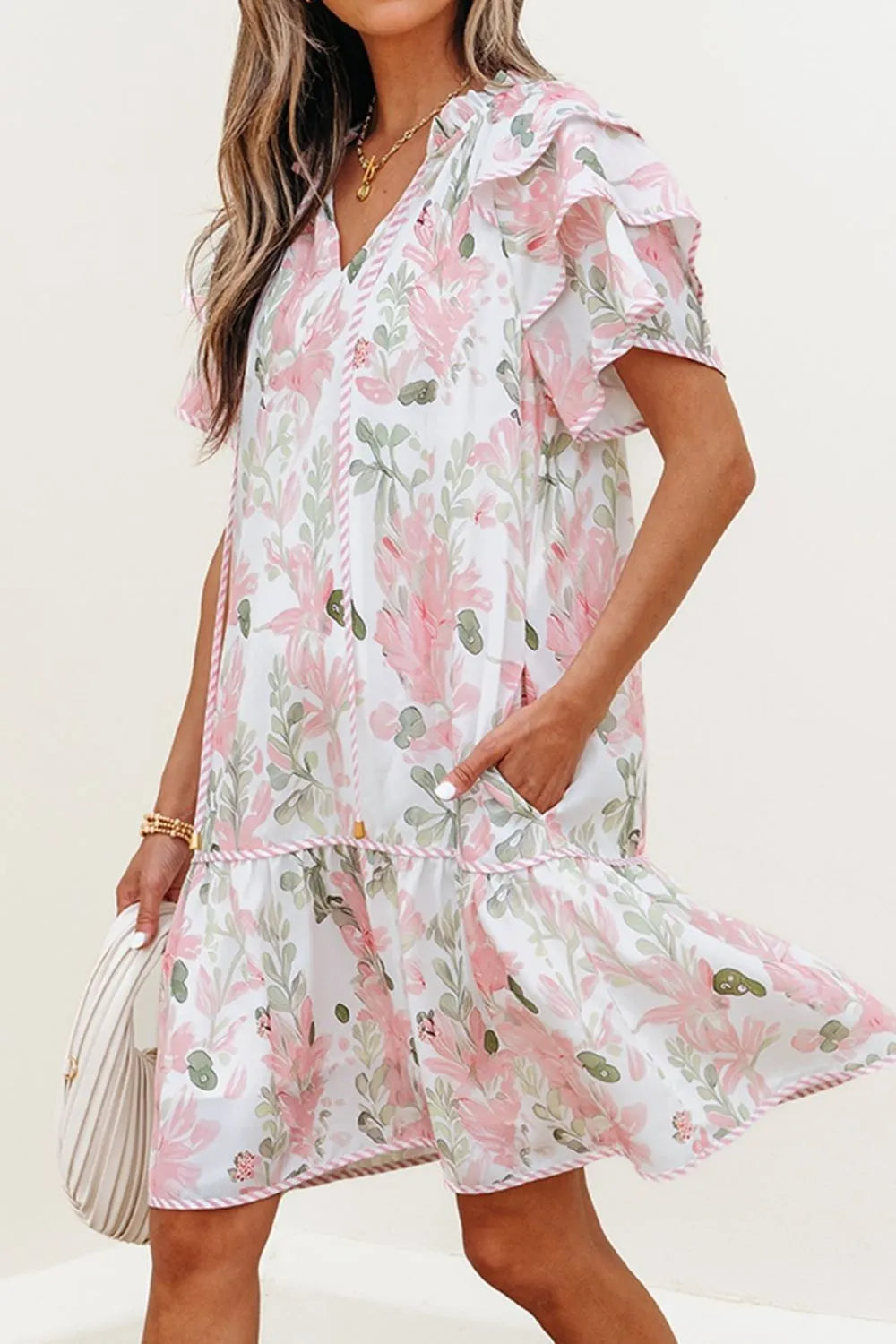 Floral Contrast Edge Layered Short Sleeve Mini Dress - product image 3