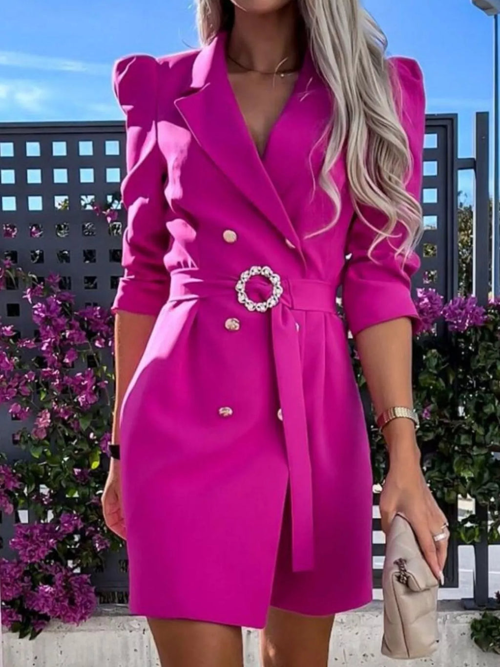 3/4 Sleeve Belted Blazer Dress view 10 - Shopiebay