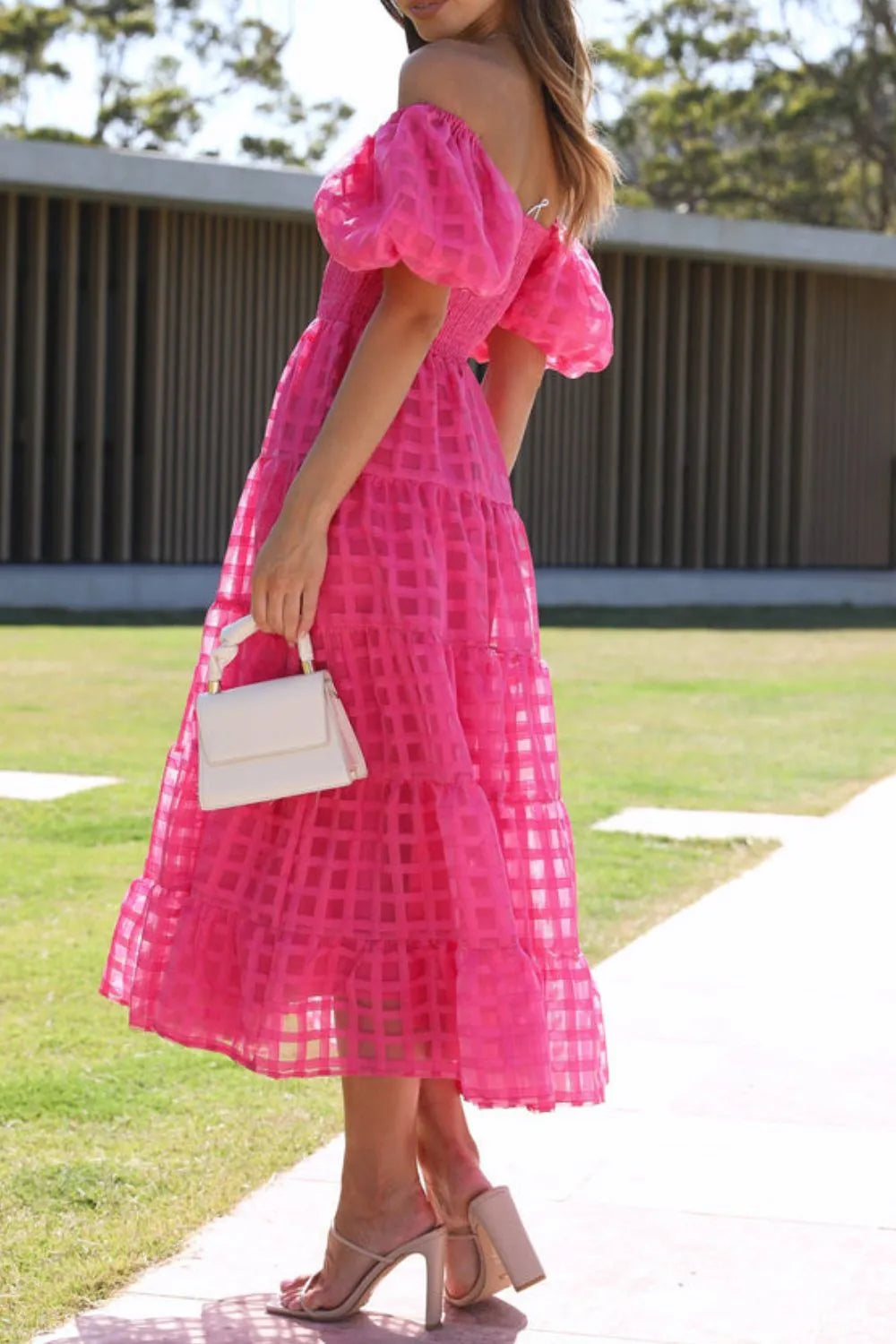 Off Shoulder Short Puff Sleeve Midi Dress - product image 29