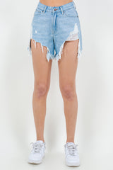 American Bazi High Waist Fringed Hem Denim Shorts