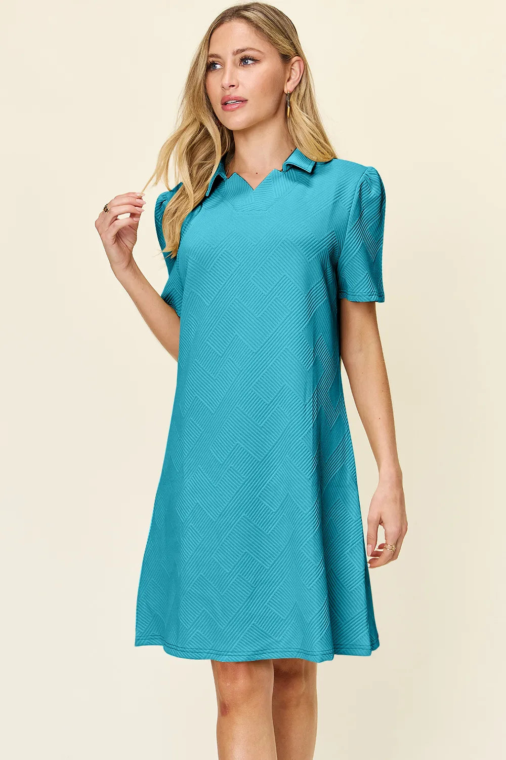 Double Take Texture Collared Neck Short Sleeve Dress - product image 23