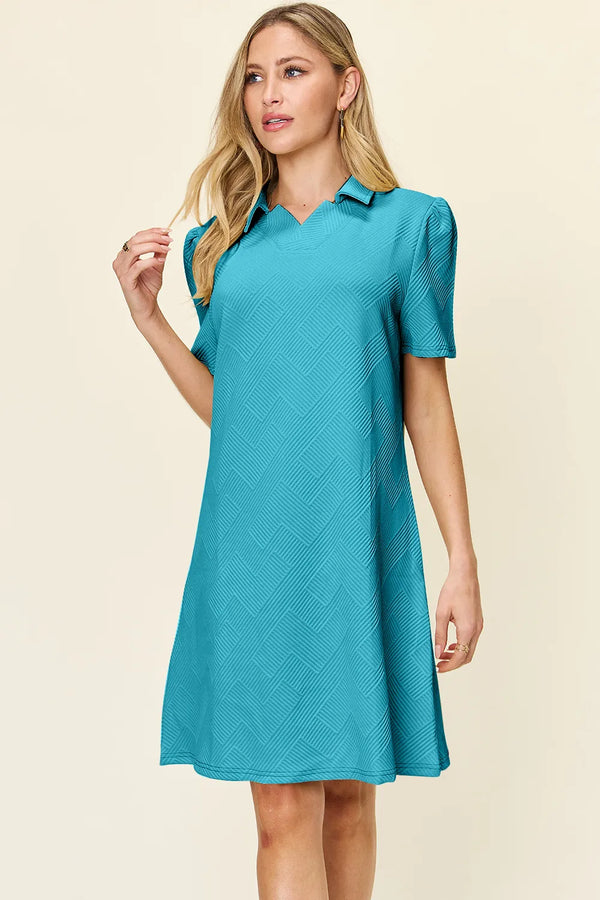 Double Take Texture Collared Neck Short Sleeve Dress - product image 23