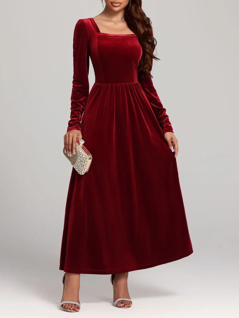 Velvet Square Neck Long Sleeve Dress - product image 11